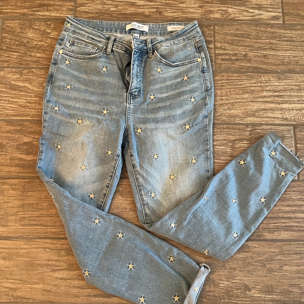 Judy Blue Light Blue Skinny Jeans with Star Accents